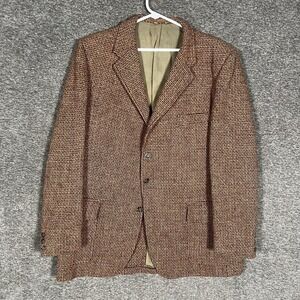 Vintage Harris Tweed Blazer Mens 44 Long Brown Check Wool Sport Coat Jacket